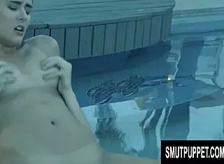 brunette anastasia black rides boyfriend's dick by the pool