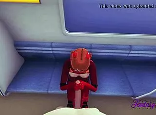 Shinji fucks Asuka in the train after handjob and blowjob!
