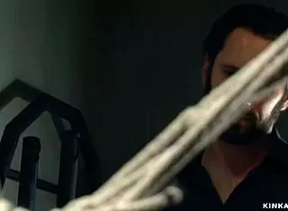 suspended blonde gags on monster cock deepthroat face fucking