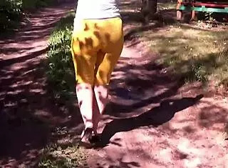 Mature blonde flashes big ass outdoors