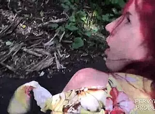 pov redhead in the woods public scene