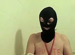 French slave intensely self-spanks after training