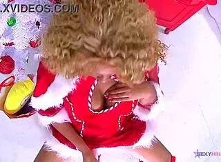 nina rivera touches her big natural tits and pussy in christmas cosplay