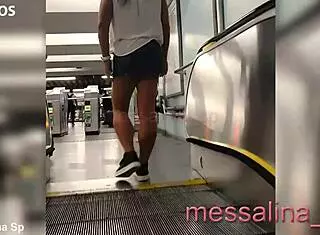 Married Woman Shows Ass On Subway Escalator