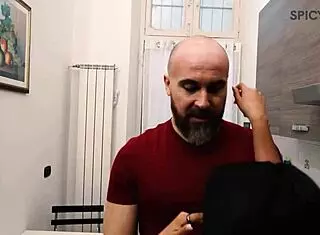 Curvy brunette Venezuelan with big tits gets fucked in the kitchen.