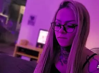 From her pov, the cute blonde barbie offers blowjob and creampie