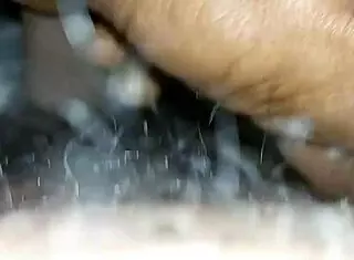 Husband's cumshot in changing room when wife is away