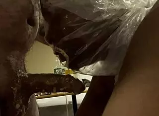 black bitch with bag on head pukes mouthful on small dick!