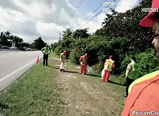 inmates picking up trash get dicked hard in ass