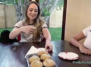 brunette babe sasha bends over for anal