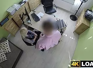 Beautiful blondie gets bent over in the office