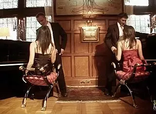 Two busty girls say, 'Foursome sex now!'