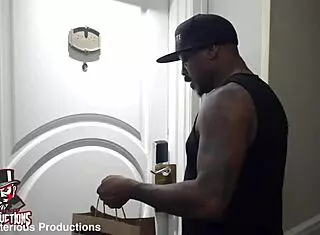 hot milf interacts with food delivery guy