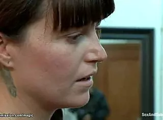 Redhead slave endures deepthroat and choking while bound dom fucks her in bizarre toilet scene