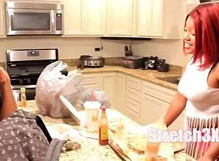 Thick Red Ebony Stretched By Monster Cock With Fingering.