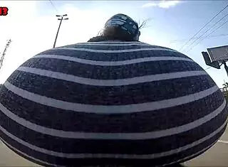 Hot Brunette Rides Motorcycle Showing Ass In Public