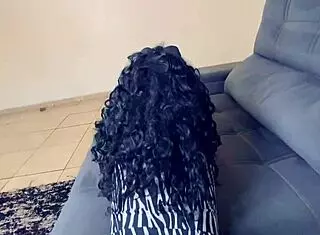 This perfect latina teen with big ass takes a cum bath from her husband's monster cock on the sofa