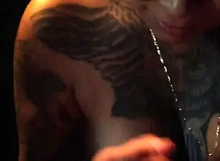 latina with tattoo giving intense blowjob, sucking deep and hard