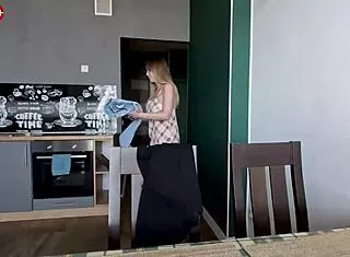 stepson fucked big breasted stepmom while her hand got stuck in the bed mechanism