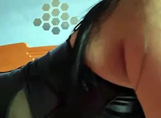 beautiful dominatrix is riding that cock until it explodes all over her leg.