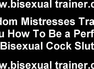 Teaching Bisexual Babe to Suck Cock with Dildo