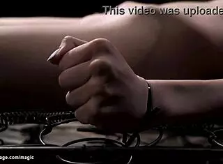 Slim slave mounted on pointed wood for bizarre fucking.