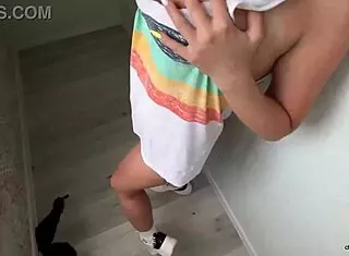 sexy blonde undresses and caresses her pussy while showing big ass