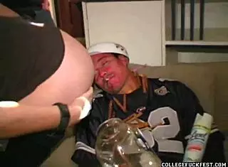 Yo, this college slut in glasses sucks dick like a pro at the party!