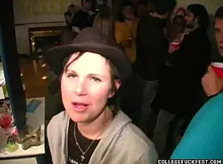 Yo, this college slut in glasses sucks dick like a pro at the party!