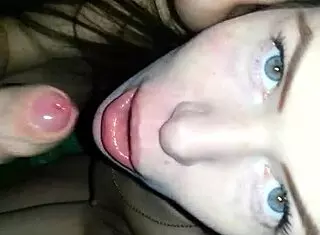Watch this Russian babe give a full throat suck with cum everywhere