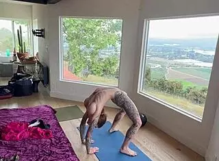 felicity feline doing naked morning yoga with flexible moves and natural tits on display.
