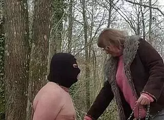Emotional submission of my slave in the forest, feeling the power