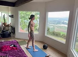felicity feline doing naked morning yoga with flexible moves and natural tits on display.