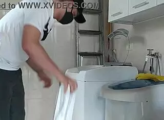 i was provocing the technician fixing the washing machine, opened my robe in front of him