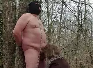 Emotional submission of my slave in the forest, feeling the power