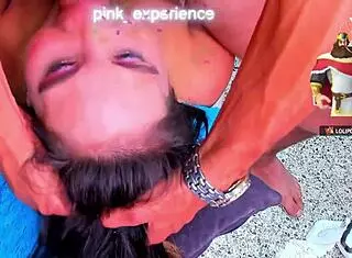 Milf swallows friend's cock upside down.