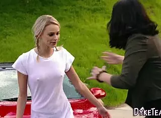 young teen devours milf pussy in lesbian fingering session