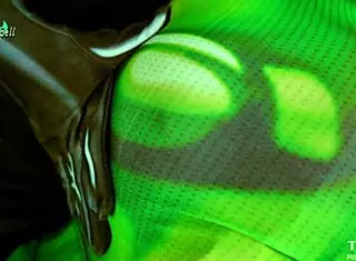 Shego a black cosplayer spreading white ass cheeks for anal play with a buttplg then a dildo