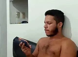 Young well-endowed guy masturbating nicely