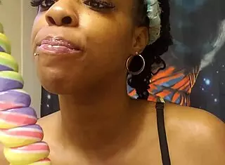 Unique unicorn lollipop sample for ebony babe