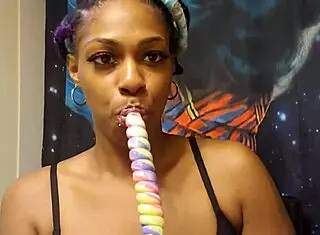 Unique unicorn lollipop sample for ebony babe