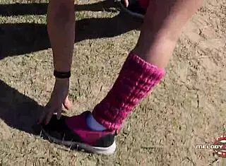 Hot Blonde Melody Antunes Rests in Park After Sweaty Red Outfit