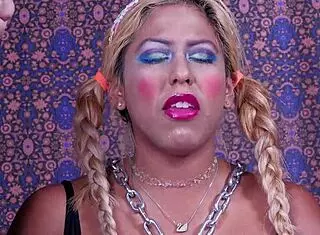 Olive-skinned teen sub gags on deepthroat sucking, choking for intense cumshot facial! BDSM action explodes.