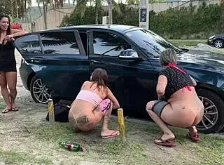 Latina pornstar worships big ass then squirts outdoors