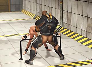 Joc BDSM în buncăr sci-fi cu vixen blondă încătușată. Pula monstruoasă preia controlul!