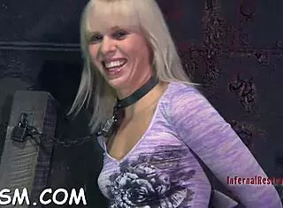 cheerful blonde hottie slowly undresses in front of camera