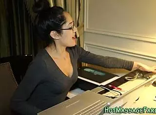 Masseuse in high definition threesome gets spunked orally