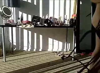 Cute shemale jerks off with new dildo toy