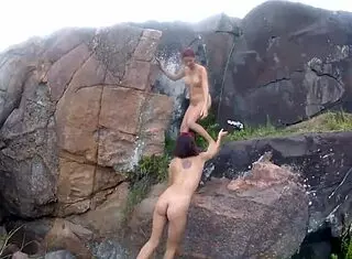 Taking A Walk With Them, Showing Off Tits And Pussy