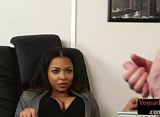 Black British Voyeur Teases Colleague with Big Tits